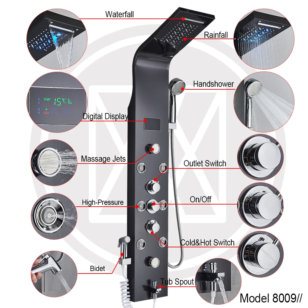 Bathroom Shower Panel system with Soft lighting.