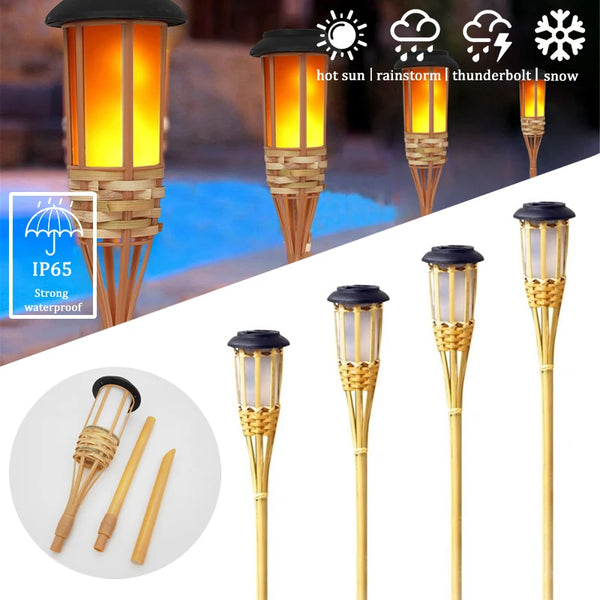 Solar Bamboo Flame Effect Torch | IP65 Waterproof Garden Lawn Light