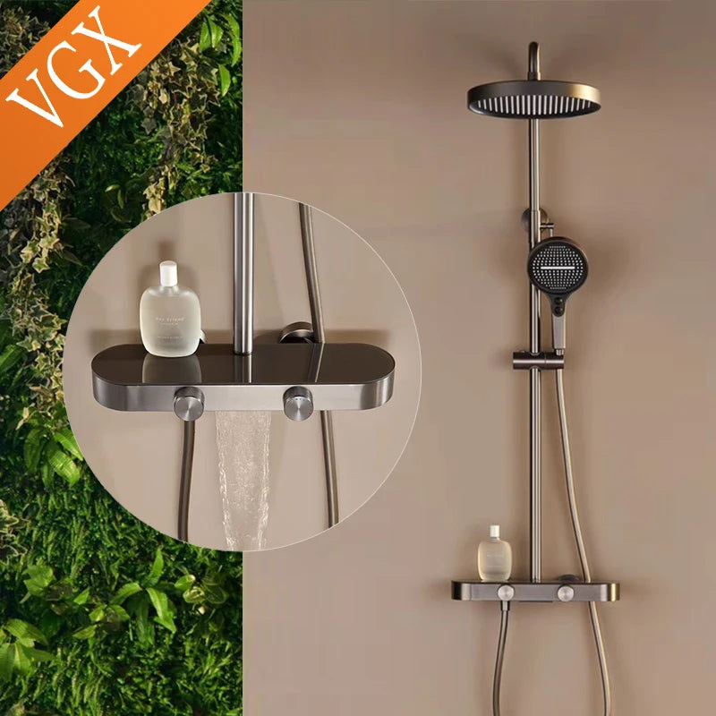 3-Way Rainfall Shower System - Modern Grey Bathroom Faucet Set with Handheld Spray