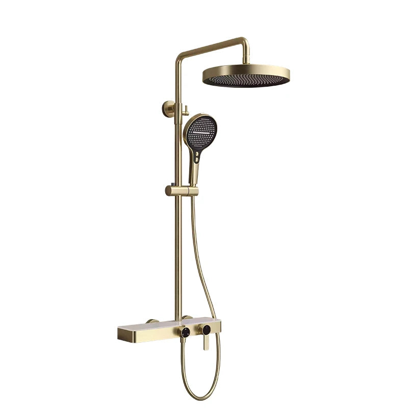 3-Way Gold Shower System - Grey & Gold Bathroom Faucet Set with Rainfall Head
