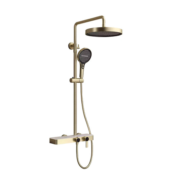 3-Way Gold Shower System - Grey & Gold Bathroom Faucet Set with Rainfall Head