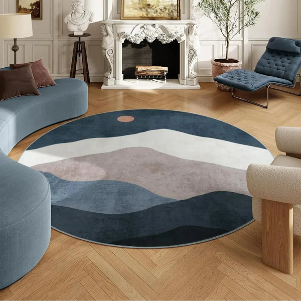 Faux Cashmere Round Rug - Non-Slip Washable Carpet for Living Room & Bedroom