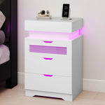 White 4-Drawer Nightstand - LED Lighting & Charging Station