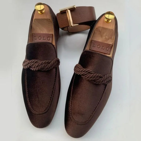Men's Suede Deerskin Loafers – Classic Brooch Detail