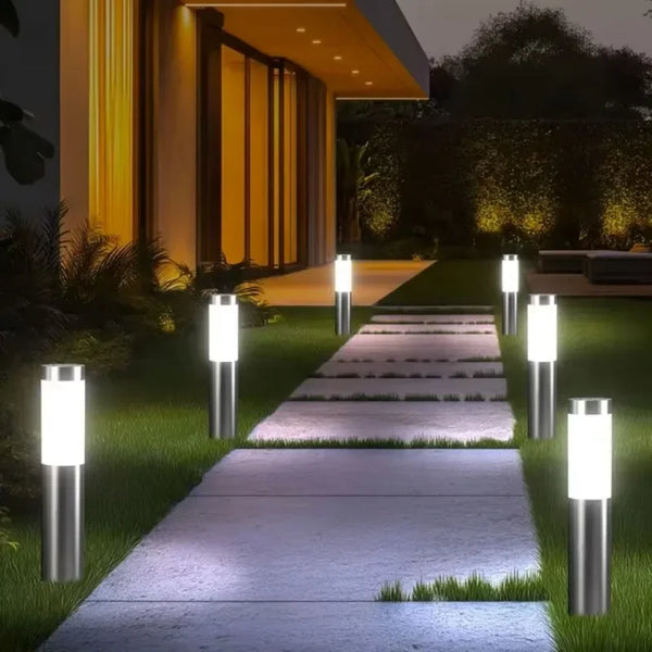 Solar Cylinder Lawn Light | IP65 LED Garden Landscape Lamp | 4 Pack