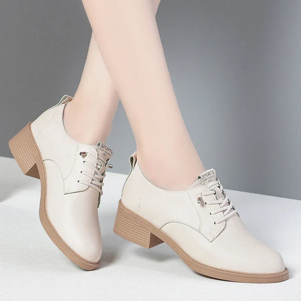 Women's Leather Oxford Shoes – Comfort Block Heel