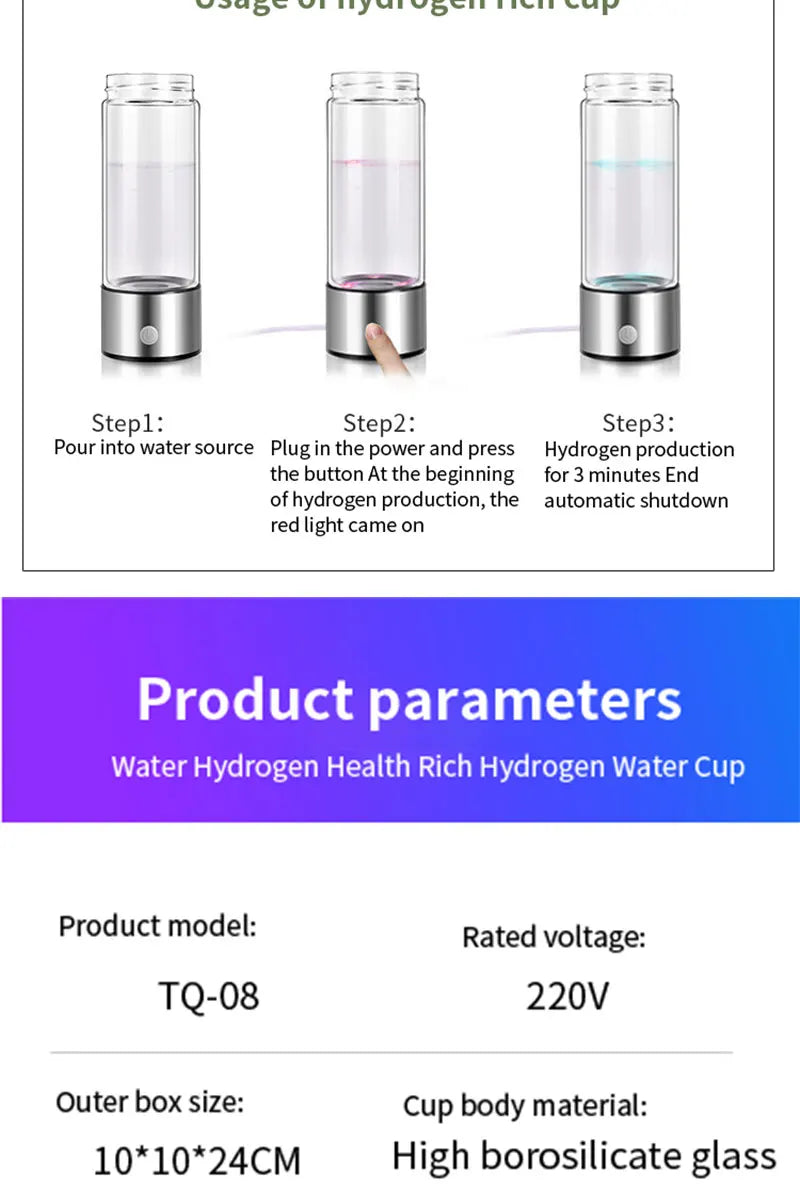 420ml - Portable Hydrogen-Rich Water Generator Bottle.