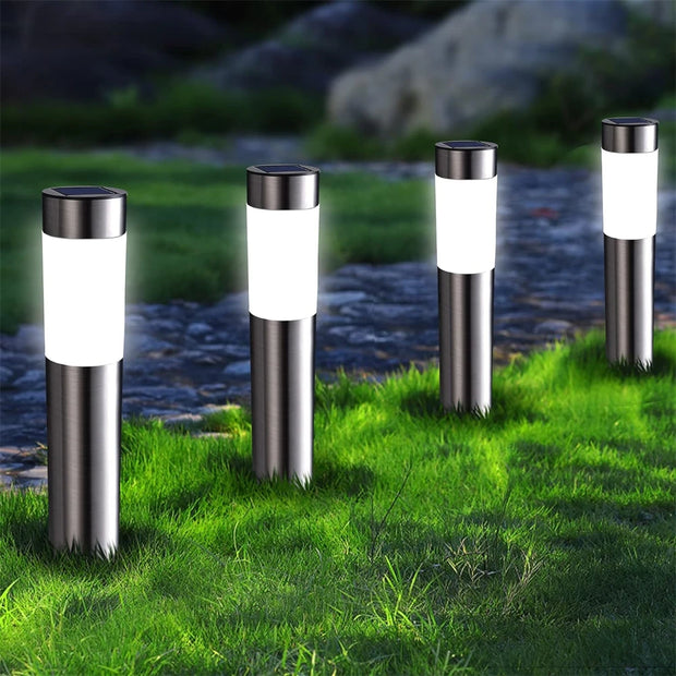 Solar Stainless Steel Garden Path Light | 2 Pack | IP65 LED Post Lamp | Dusk to Dawn