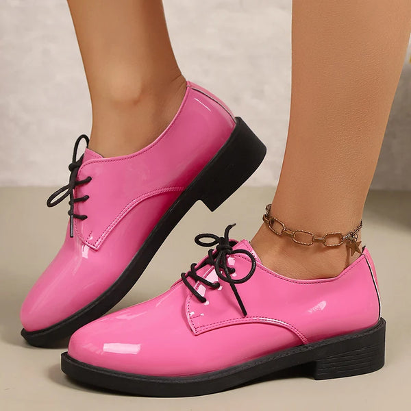 Women's Patent Leather Oxford Shoes – Pointed Toe Heel