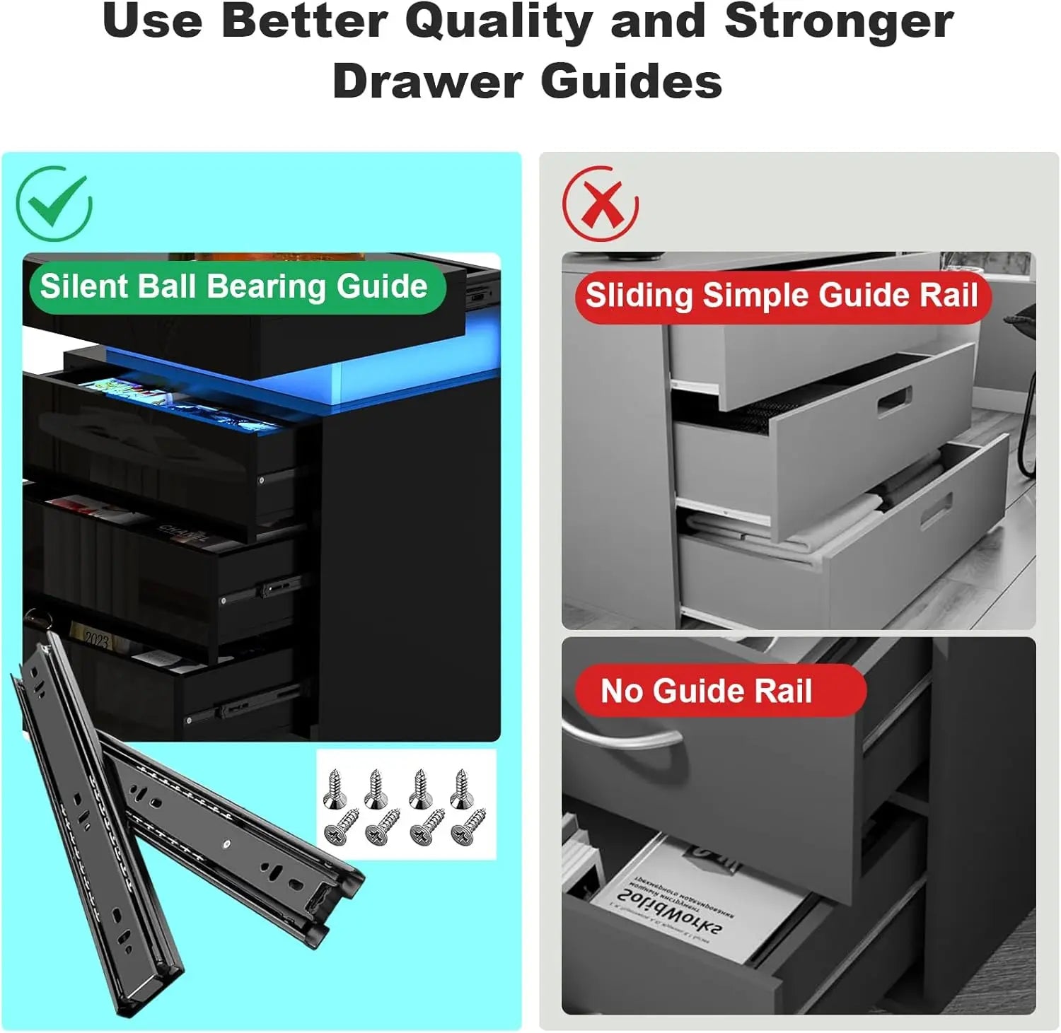 3-Drawer Bedside Table - LED Lighting & Modern Storage