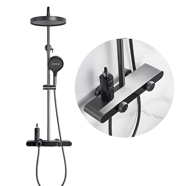 3-Way Gold Shower System - White & Gold Bathroom Faucet Set with Rainfall Head