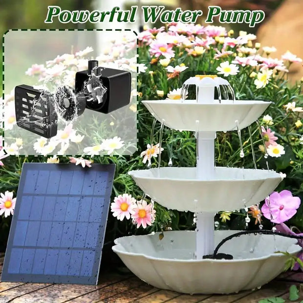 3-Tier Solar Bird Bath & Fountain | 2.5W Solar Pump | DIY | Sky Blue, Green or Off White