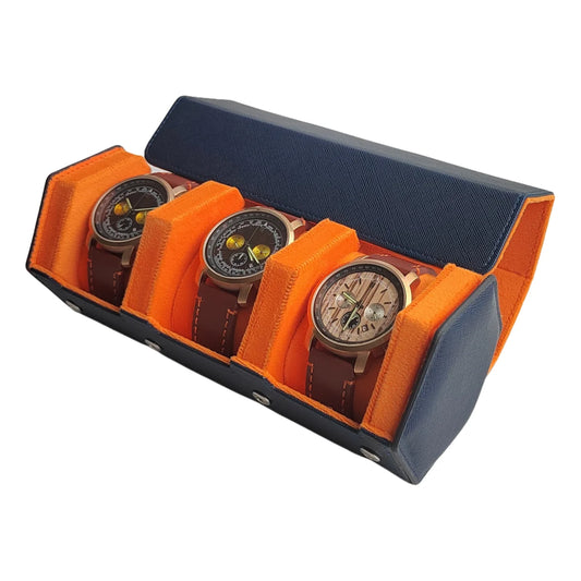 Hexago 3-Slot Watch Roll Travel Case – Vintage Leather Watch Organizer for Men