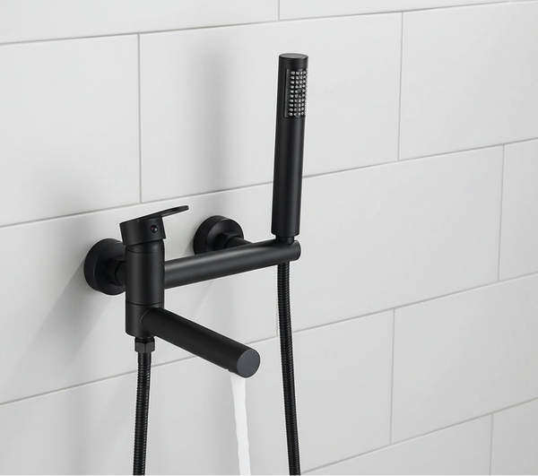 In-Wall Bathtub Mixer Tap with Rotating Spout & Hand Shower - Stainless Steel