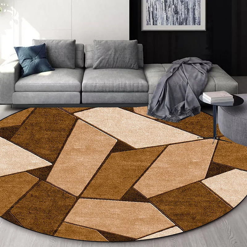 Modern Geometric Round Rug - Grey Luxury Carpet for Living Room & Bedroom 200cm