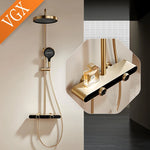 3-Way Gold Shower System - White & Gold Bathroom Faucet Set with Rainfall Head