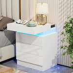 Wooden 3-Drawer Nightstand - LED Lighting & Charging Station (2AC/2USB) UK