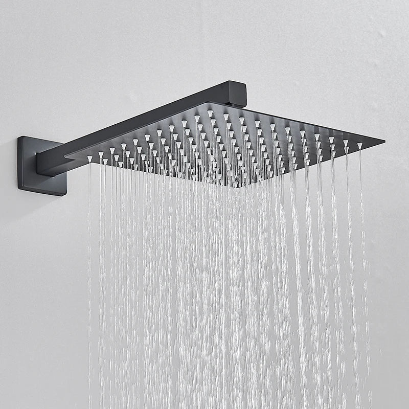 Black Concealed Shower System - Rain & Waterfall Faucet Set with Tub Spout