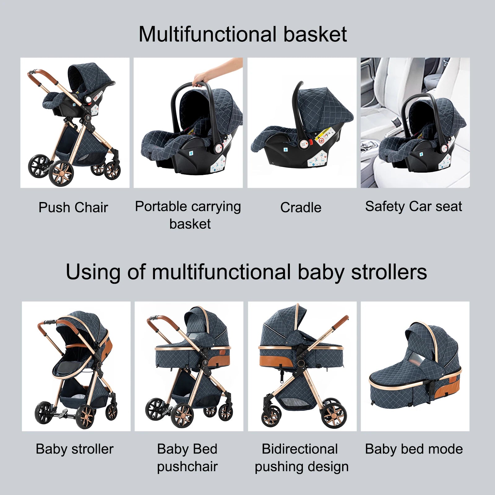 3-in-1 Multifunctional Baby Stroller with car seat - 3in1 Baby Pram