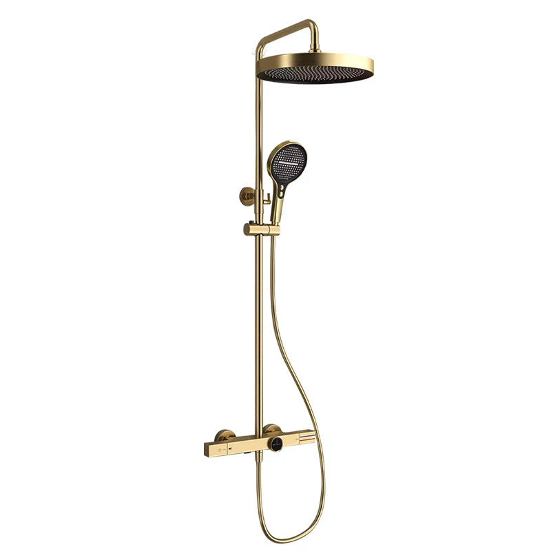 Thermostatic Gold Shower System - Luxury Brass Rainfall Bathroom Faucet Set