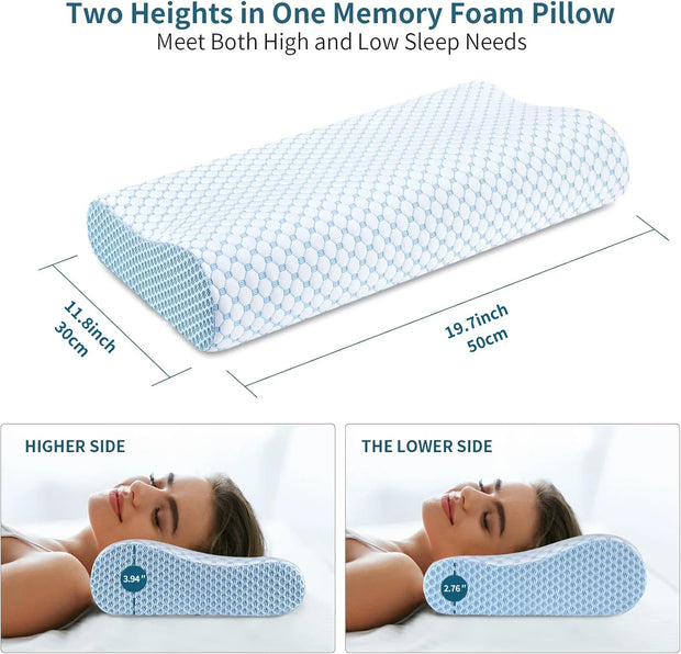 Cooling Memory Foam Pillow – Adjustable Contour, Blue