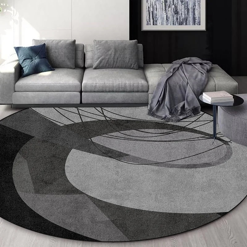 Modern Geometric Round Rug - Grey Luxury Carpet for Living Room & Bedroom 200cm