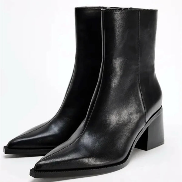Women's Leather Chelsea Boots – Chunky Heel Pointy Toe