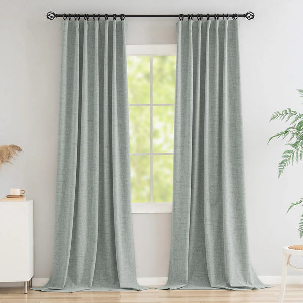 Custom Made 100% Blackout Faux Linen Curtains – High Ceiling, Extra Long