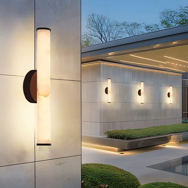 Imitation Travertine Outdoor Shadow Wall Lamp | Copper Finish | Warm White | H30–60cm | Villa Courtyard