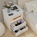 2-Drawer LED Nightstand Set - White with RGB Lighting (2-Piece)