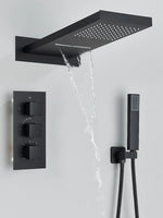 Black Thermostatic Shower System - Rain & Waterfall Faucet with 3-Way Mixer