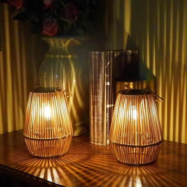 Solar Woven Tungsten Filament Lantern | IP55 | Outdoor Garden Hanging Light | 2 Pack