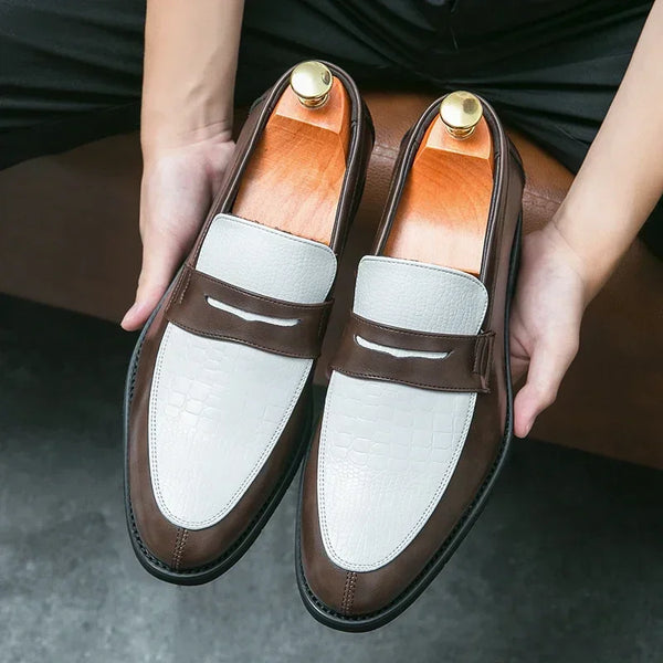 Men's Crocodile-Print Penny Loafers – Formal Business