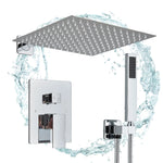 Chrome 2/3-Way Rainfall Shower System - Brass Diverter Mixer with 8-16" Head