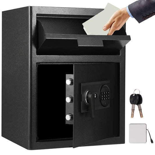 Double Door Safe Deposit Box Steel Hidden Piggy Bank w/ Electronic Lock