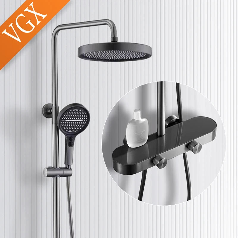 3-Way Rainfall Shower System - Modern Grey Bathroom Faucet Set with Handheld Spray