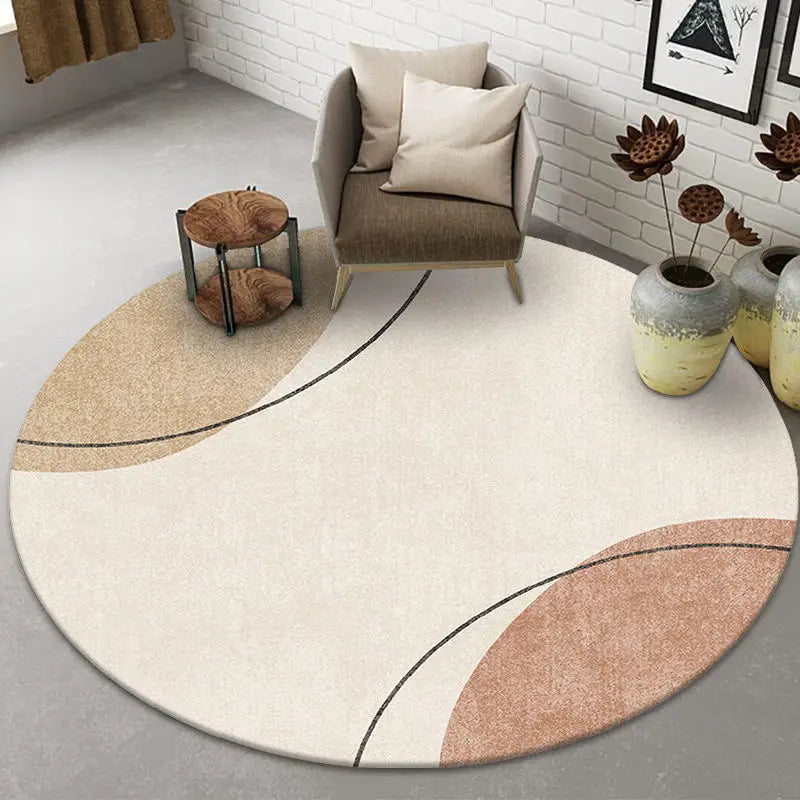 Modern Light Luxury Round Rug - Non-Slip Carpet for Living Room & Coffee Table