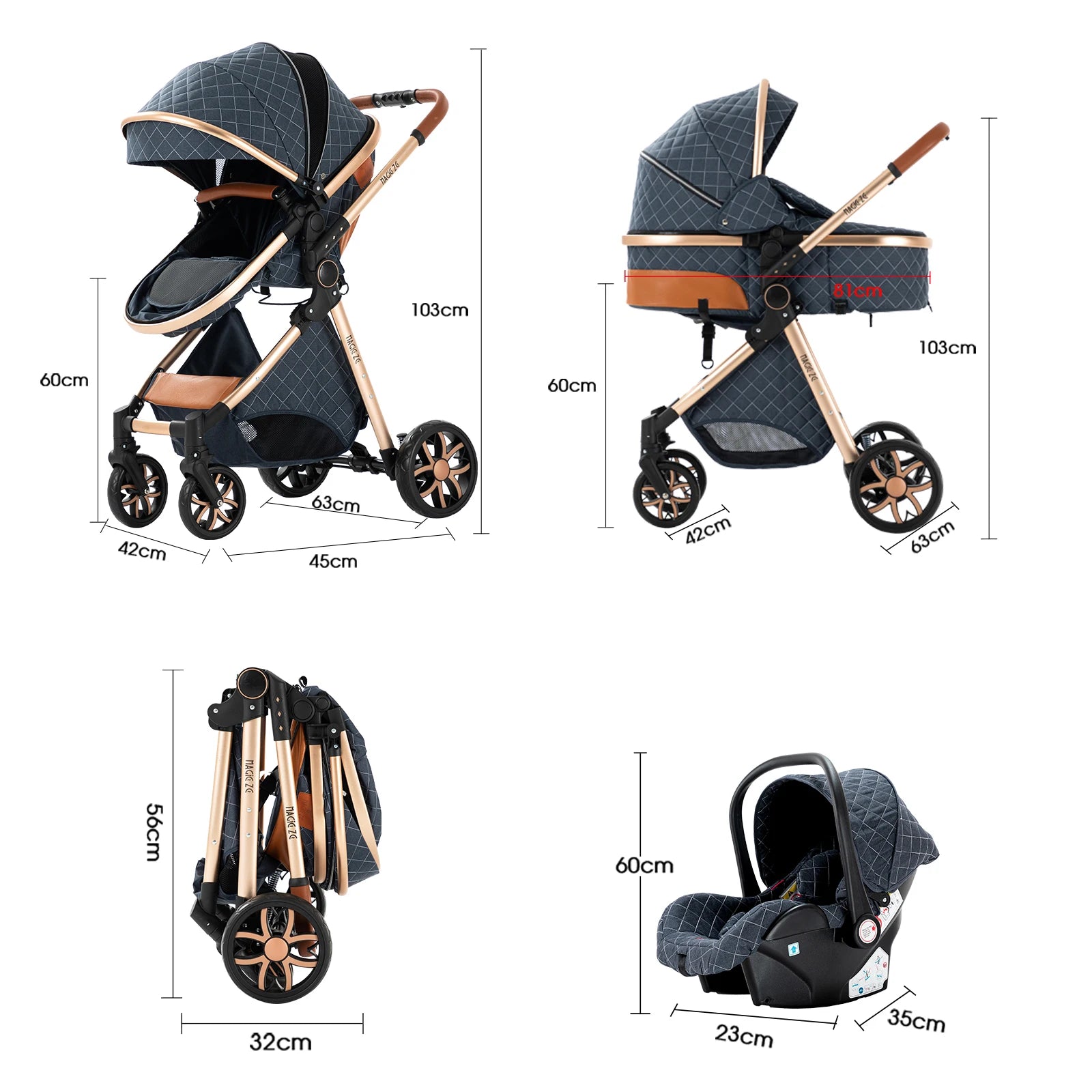 3-in-1 Multifunctional Baby Stroller with car seat - 3in1 Baby Pram