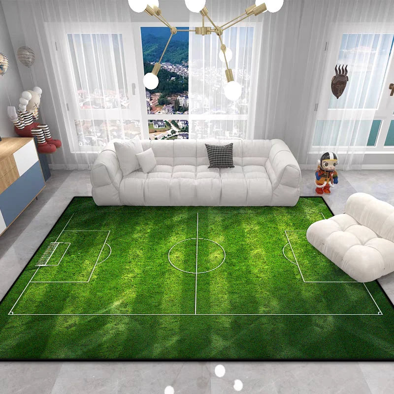 Football Field Play Area Rug - Non-Slip Plush Carpet for Kids Bedroom & Living Room