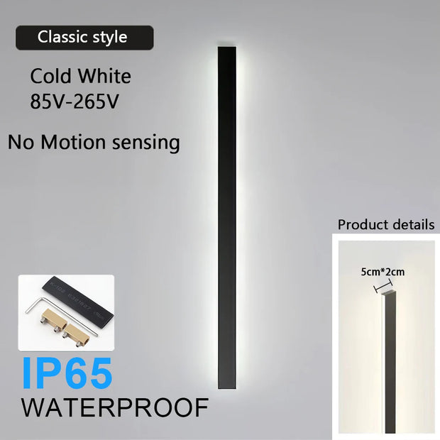 Motion Sensing LED Outdoor Long Wall Lamp | IP65 | Iron | AC110–220V | 55–200cm | 1 or 2 Set