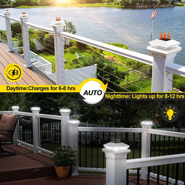 Solar Column Pillar Head Light | IP65 Garden Fence Post Lamp | 3000K & 6000K | 2pcs