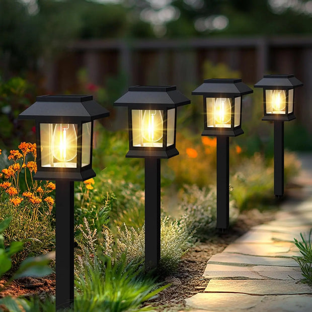 Solar LED Ground Stake Light | Warm Tungsten Glow | Garden Lawn Lamp | 10 Pack