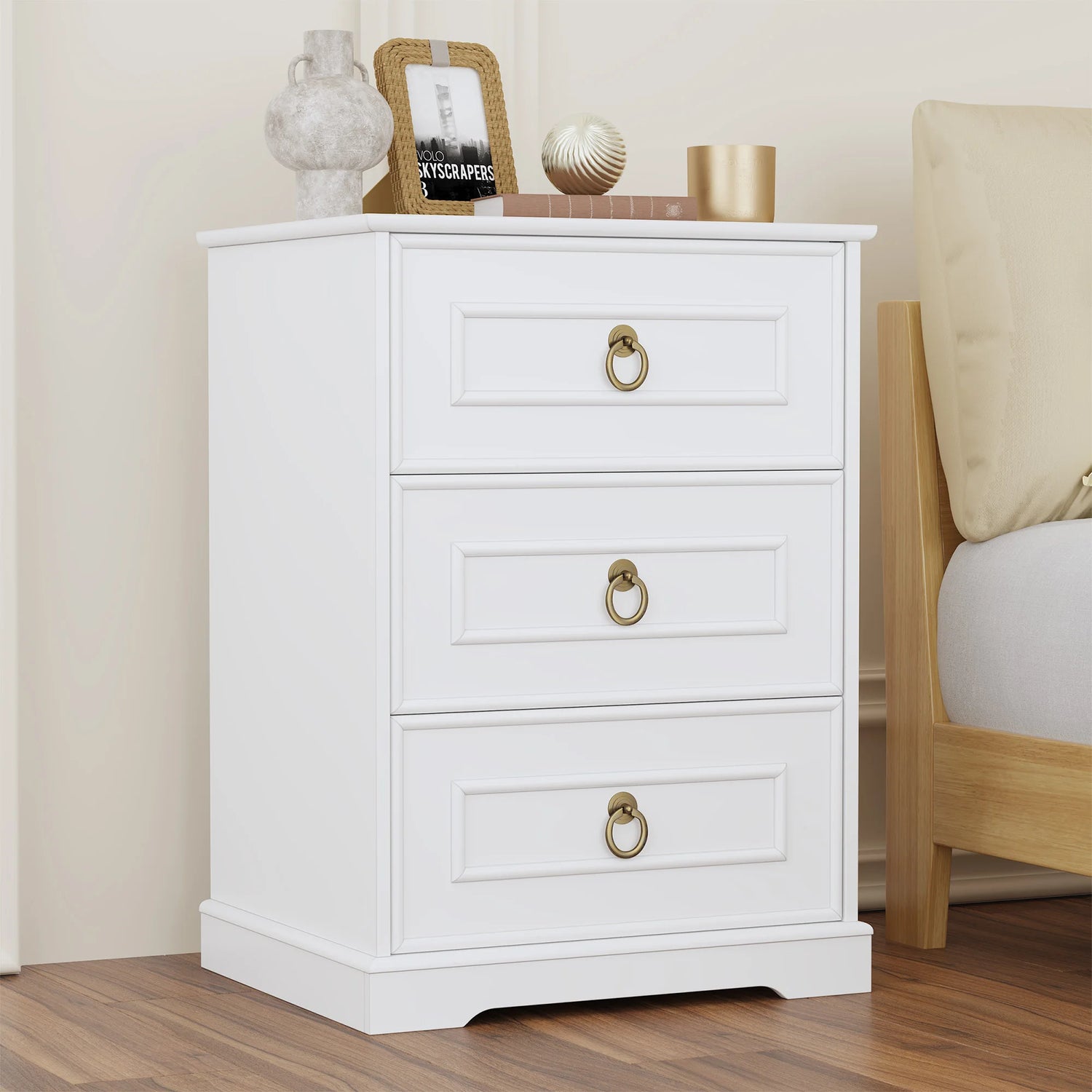 3-Drawer Bedside Table - Vintage-Inspired Nightstand 45.5×38×64cm