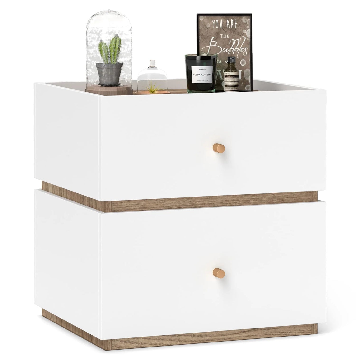 2-Drawer Nightstand - Modern Bedside Table with Wood Grain
