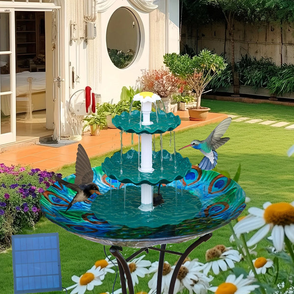 3-Tier Solar Fountain Bird Bath | 3.5W Panel & Pump | Freestanding Water Feature | Green