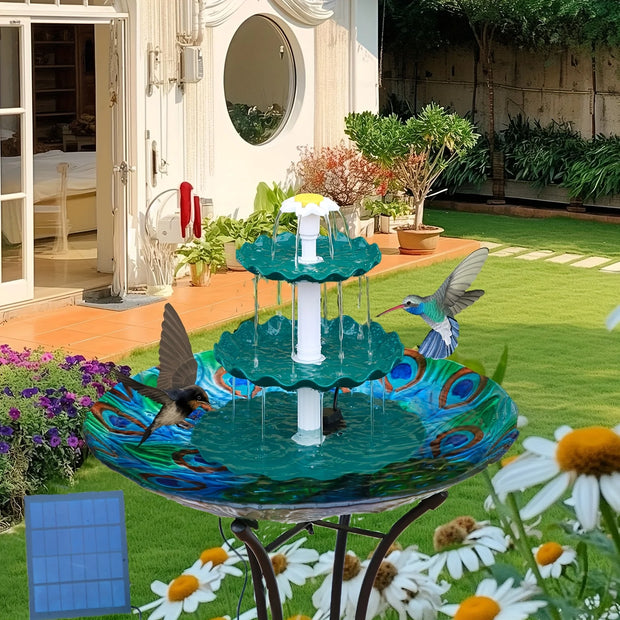 3-Tier Solar Fountain Bird Bath | 3.5W Panel & Pump | Freestanding Water Feature | Green