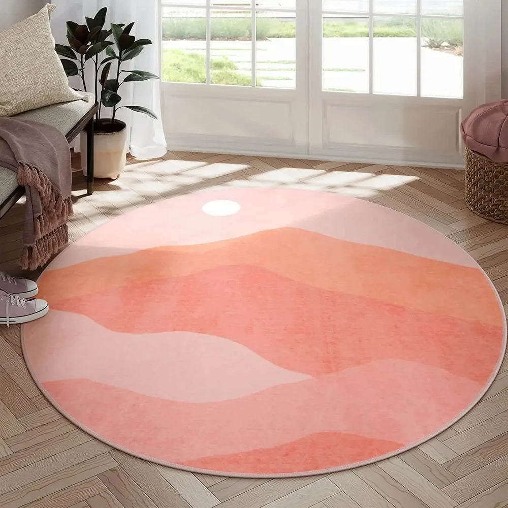 Faux Cashmere Round Rug - Non-Slip Washable Carpet for Living Room & Bedroom