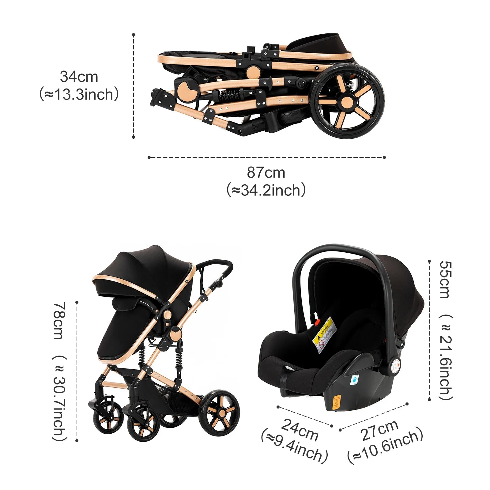 3-in-1 Multifunctional Baby Stroller with car seat - 3in1 Baby Pram