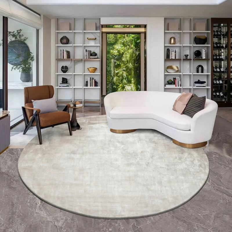 Modern Simple Round Rug - Thick Plush Solid Color Carpet for Living Room & Bedroom