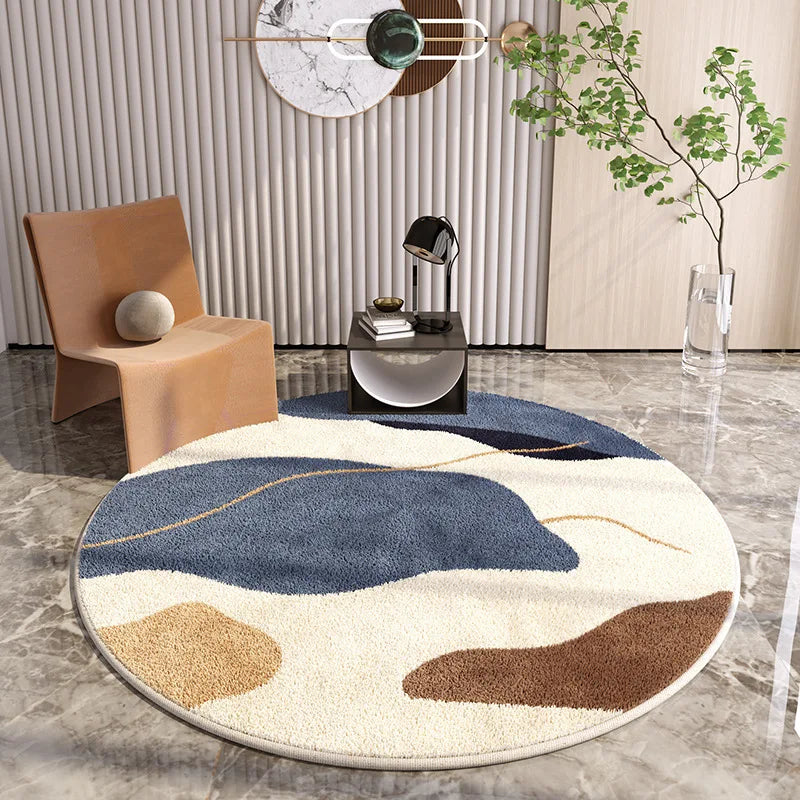 Light Luxury Round Rug - Minimalist Cream Carpet for Bedroom & Living Room 180cm
